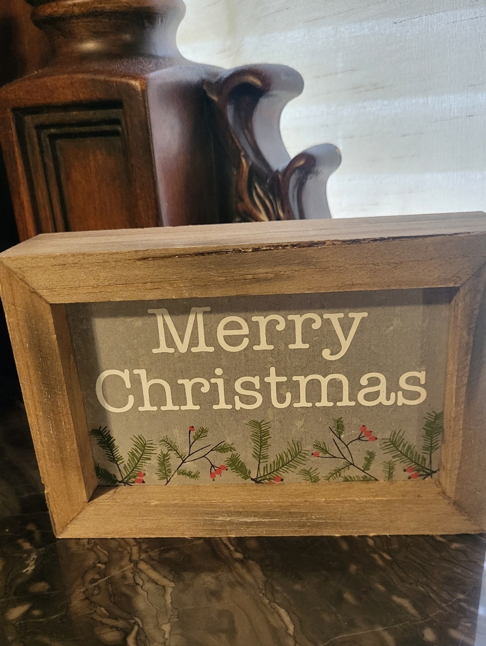 Merry Christmas Wooden Sign - Brown Rustic Holiday Decor